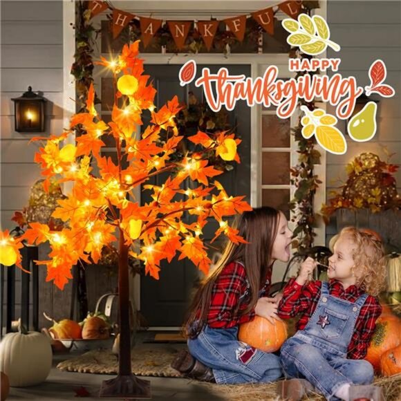 4 Ft Lighted Prelit Maple Tree Thanksgiving Decor 42 Warm White LEDs - Picture 6 of 7